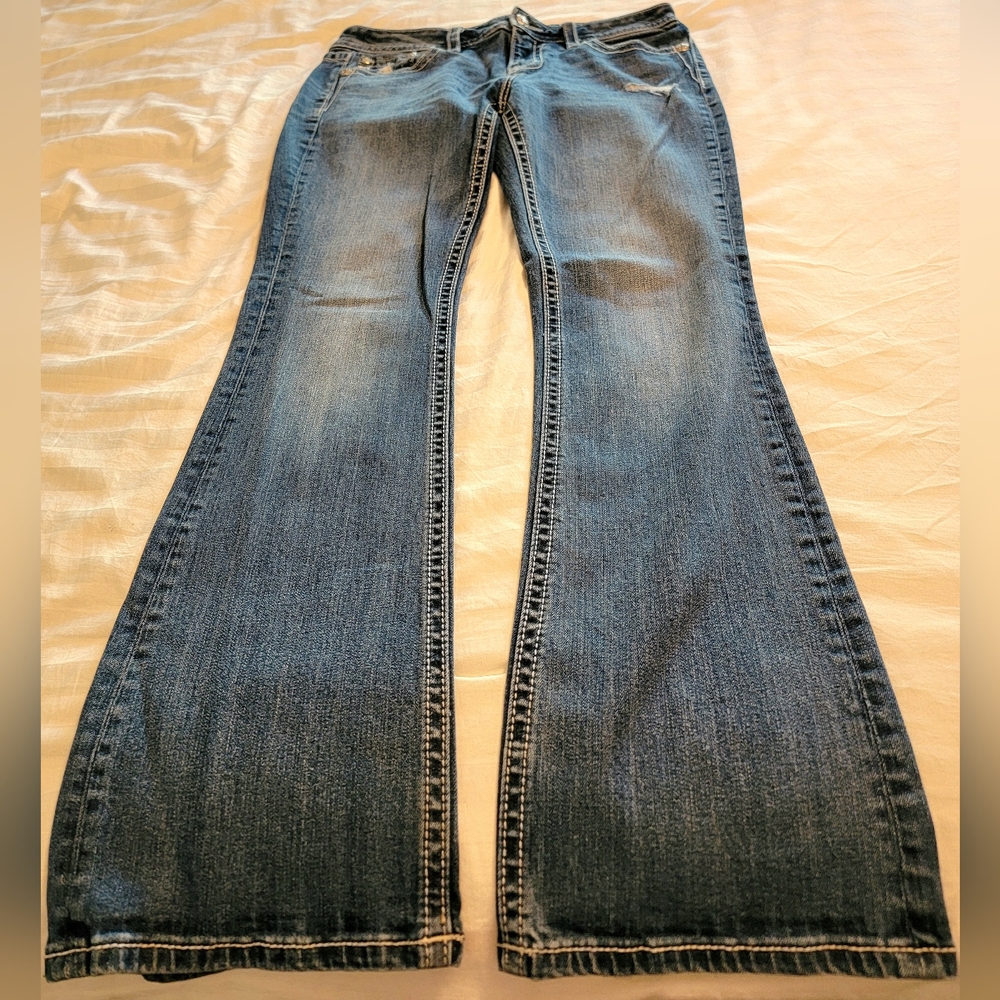 Miss Me Western Chloe Boot Medium Wash Jeans With Embellished Turquoise Accents - Picture 3 of 11